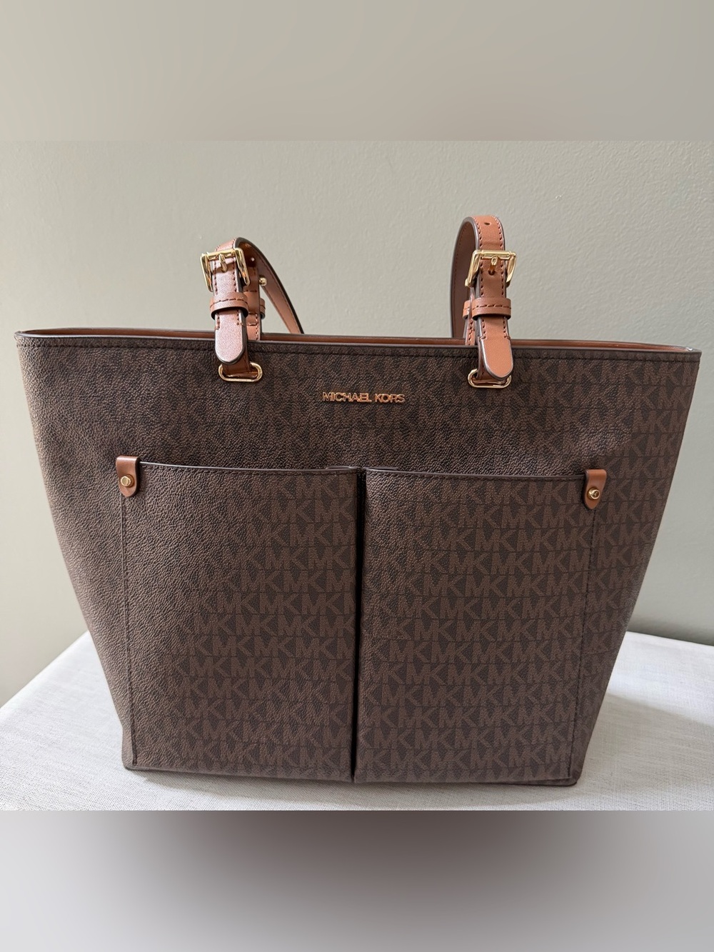 Michael Kors Brown Monogram Dual-Pocket Tote